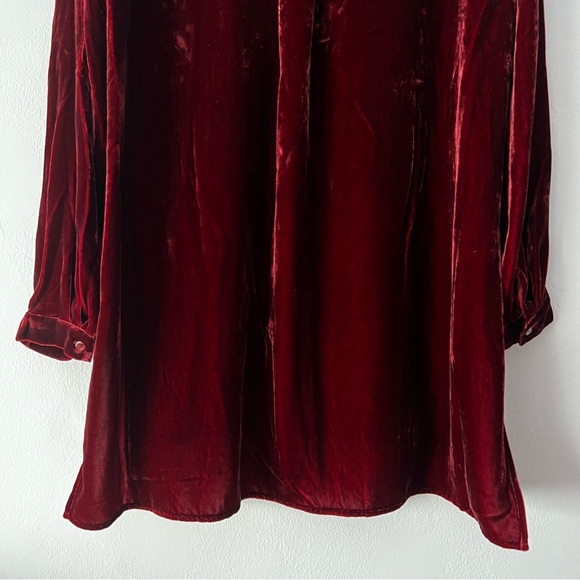 NWT Eileen Fisher Dark Cranberry Velvet Tunic Button Down Blouse Small - Picture 9 of 13